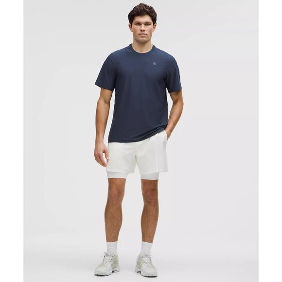 UV-Protective Striped Mesh Tennis Tee Shirt - Club Blue - Picture 1 of 4